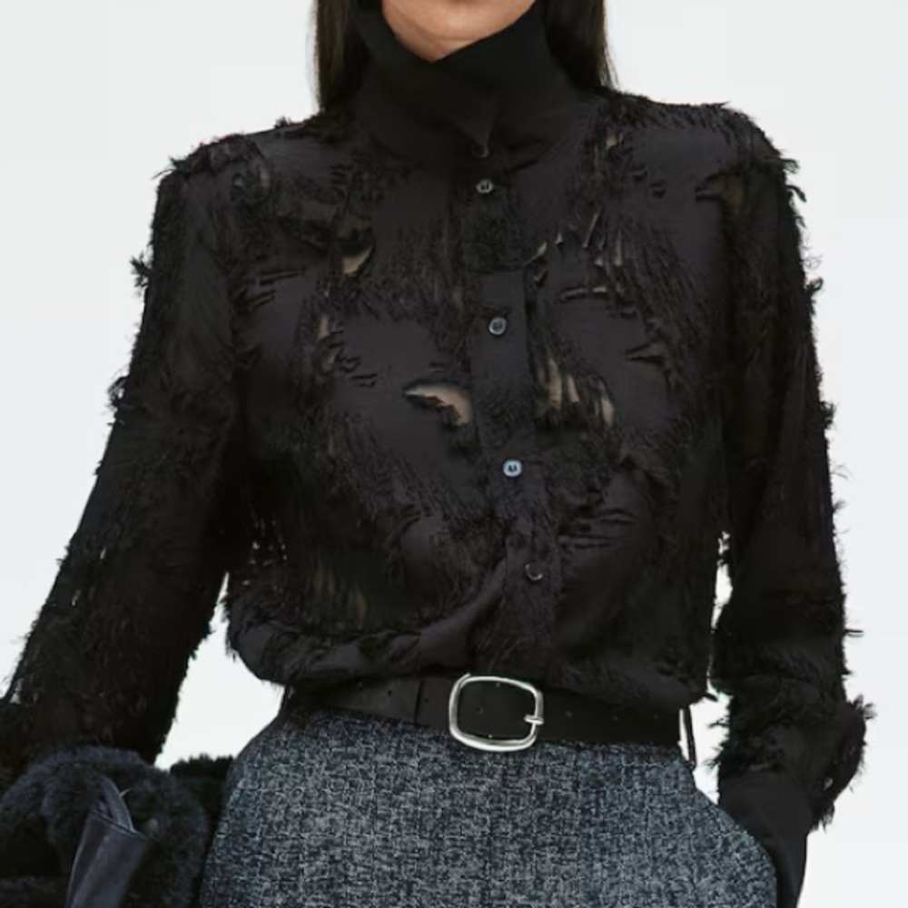 H&M Black Textured Weave Long Sleeved Shirt - US XXL